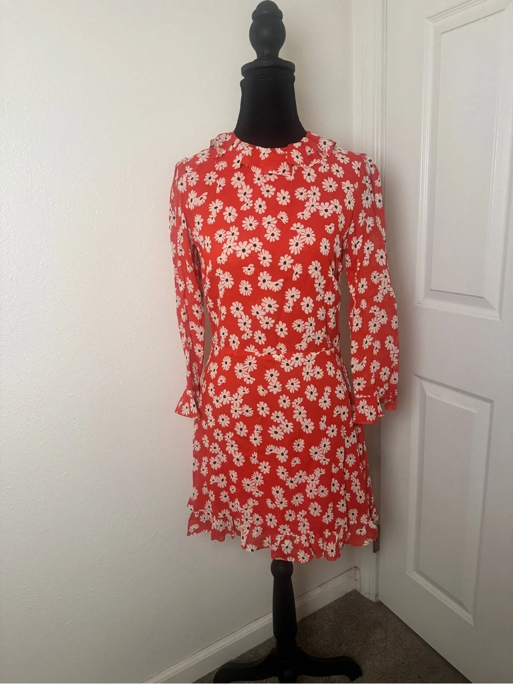 Reformation Stevie Dress Oopsie Daisy Red Floral Mini‎ Dress Size 4 Ruffle Hem